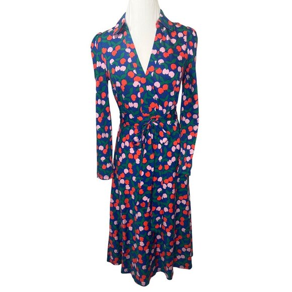 Boden Imogen Cherries Collar Dress Belted Ladies Size 2P Blue Pink Red - Picture 9 of 10